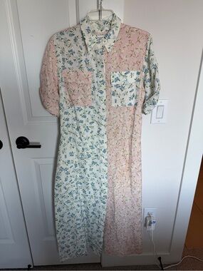 Hunter Bell Floral Colorblock Shirt Dress - Pink and Cream with belt